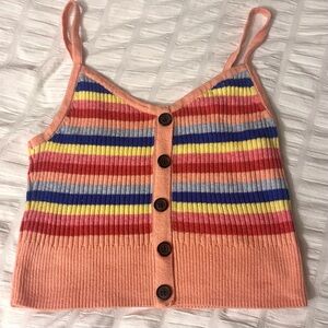 American Eagle Rainbow Striped Button Front Knit Crop Tank Top (S)
